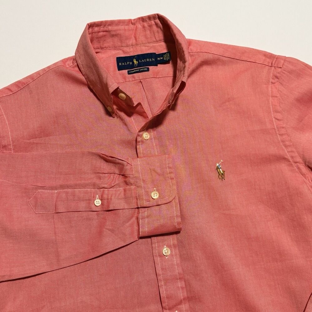 Polo Ralph Lauren Custom Fit Red Chambray Button Up Casual Shirt - Men's Medium